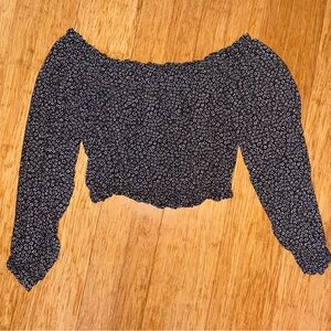 H&M Black and White Floral Off-Shoulder Crop Top